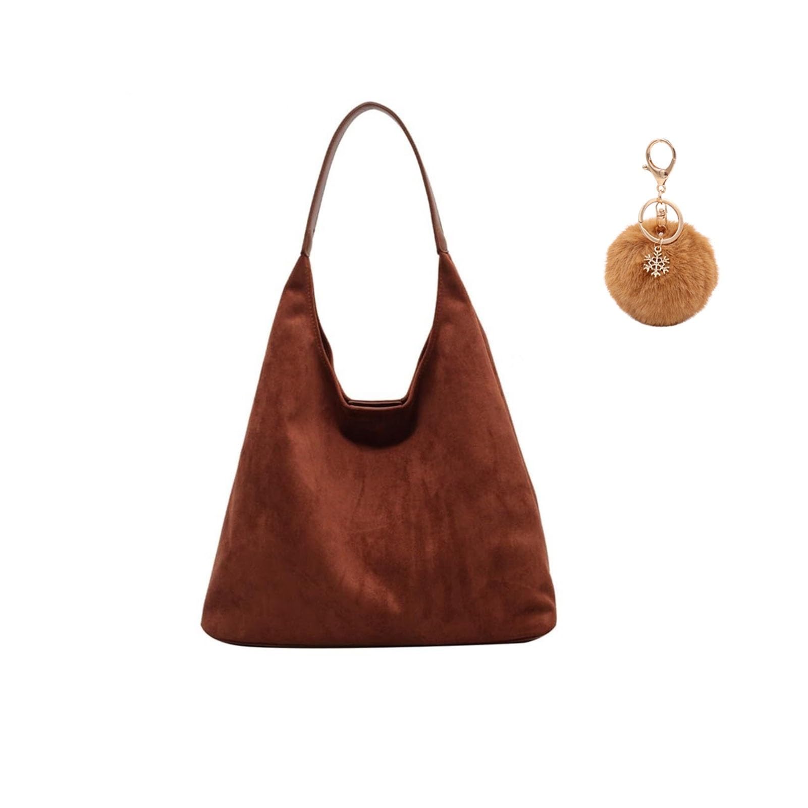 Lokori Women's Brown Suede Hobo Bags For Slouchy Bag Suede Purse Suede Shoulder Bag Tote Bag Large Tote Handbag For Travel Shopping Work(Brown)
