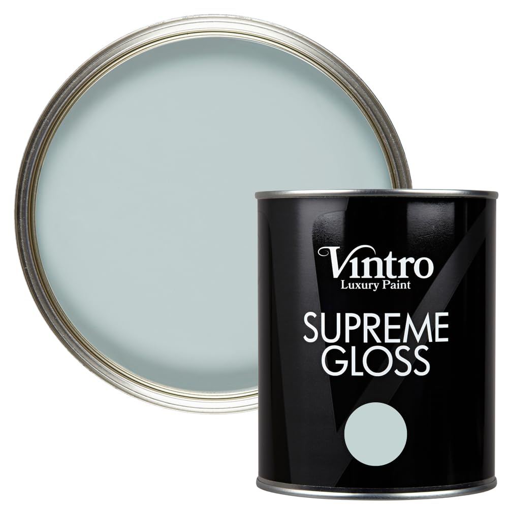 Vintro Paint | Gloss Paint | for Walls | Wood | Trim | Gloss Furniture Paint | Interior & Exterior Use. 1 Litre (Blue/Green - Harewood)
