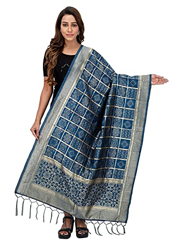 Dupatta pour femme en soie Banarasi bleu écharpe de cérémonie taille unique