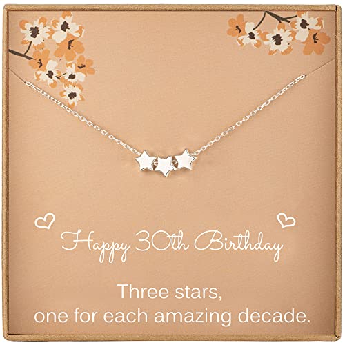 Presentes de 30 anos para mulheres, colar de prata de lei de três estrelas, delicado colar de estrela, contas de estrela de 6 mm, prata esterlina, sem pedras preciosas, Prata esterlina, Sem Pedra