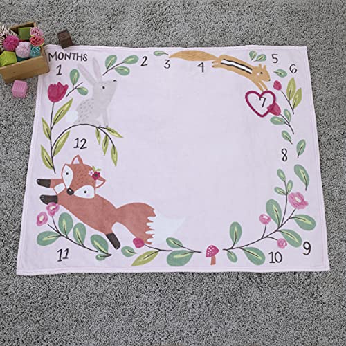 Image of Little Love by NoJo Woodland Animals Pink and Green Bunny, Fox and Squirrel Super Soft Photo Op Milestone Baby Blanket