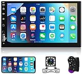 Single Din Car Stereo 7' Touch Screen 1 Din Car Radio with Bluetooth FM, MP5 Player with USB/SD/AUX Input 1 Din Autoradio with Mirror Link SWC,Portable Media Players +Backup Camera