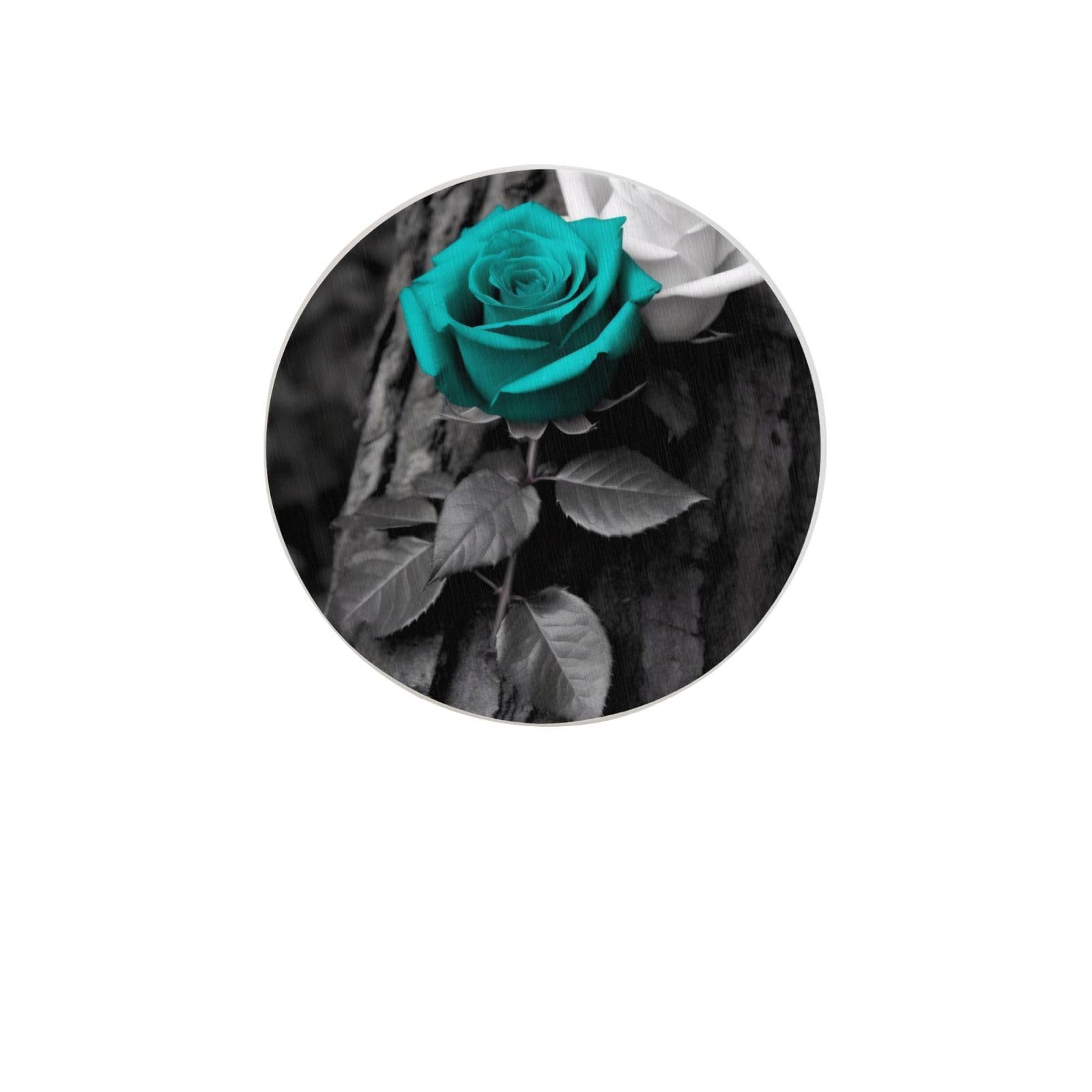 Teal Gray Rose Absorbent Drink Coasters Diatomaceous Round Coaster 4 Inch Reusable Cup Coasters Set 4pc