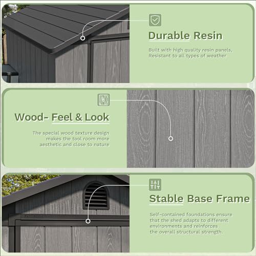 Image of Patiowell 4 x 4 FT Plastic Outdoor Storage Shed with Floor, Garden Tool Resin Shed with Two Windows and Lockable Door for Garden, Backyard, Lawn, Easy to Install, Dark Grey