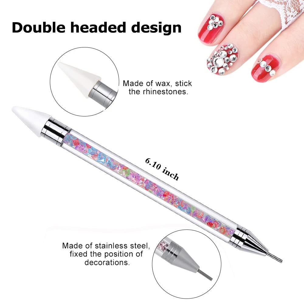 Herramienta de punteación de diamantes de imitación con 2 cabezales de cera adicionales, herramienta de arte de uñas de doble extremo con mango acrílico rosa, colorido 2