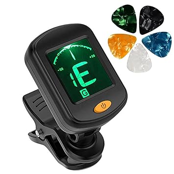 Imaginea 360? Professional Guitar Tuner, Digital Calibration Tuner with LCD Display for Guitar Easy to Use Highly Accurate Clip-on Electronic Tuner with 5 Picks for Acoustic and Electric Guitar