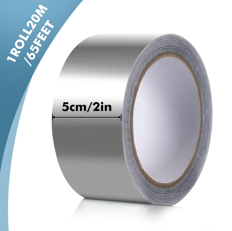 Image of 2 pack Aluminum foil tape, 2 Inches x 22 Yards, suitable for sealing and repairing dryer exhaust lines, piping systems, etc., insulating adhesive metal high temperature heavy duty aluminum foil tape
