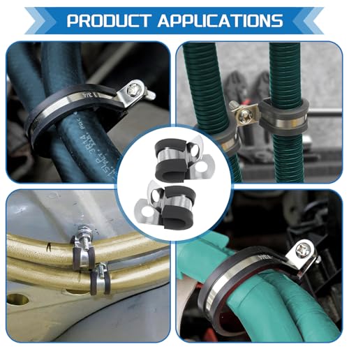 JTAREA 10Sizes Cable Clamps Assortment Set 1/4" 5/16" 3/8" 1/2" 5/8" 3/4" 7/8" 1" 1-1/4" 1-1/2" 304 Stainless Steel Cable Clamp Rubber Coated Wire Clip Pipe Clamp by JTAREA - Image 7
