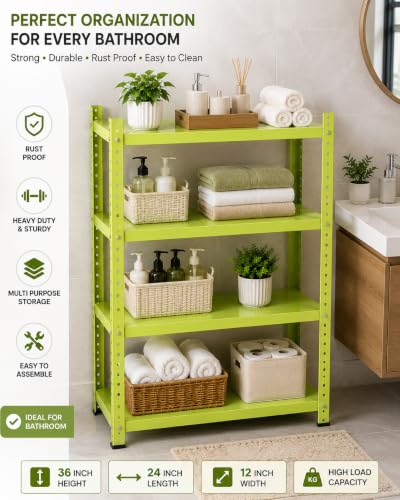 Image of Perfect Rack 4 Shelf Multipurpose Steel Storage Rack for Home, Kitchen, Bedroom, Office & Store | Heavy Duty Metal Shelving Unit | 36 Inch Height x 24 Inch Length x 12 Inch Widthcover (pista)