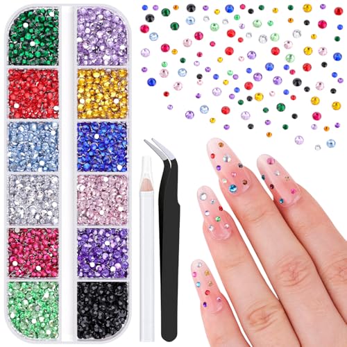5000Pcs Small Resin Rhinestones for Nail Art Colorful Rhinestone 2/3MM Flatback Bedazzling Gems Nail Rhinestones and Gems Crystals Charms for Acrylic Tips Manicure Decor