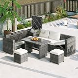 Quarte 6-Piece Outdoor All Weather PE Rattan Sofa Set,Patio Sectional Conversation Set with Adjustab