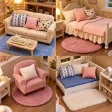 Werownsgs 10 sztuk miniaturowych dywanów i poduszek, wysokiej jakości owalne i okrągłe dywany, okrągłe, 18 cm, 1:12, mini akcesoria, wyposażenie dodatkowe, miękka wykładzina podłogowa, mini model