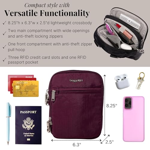 Image of Baggallini Securtex Anti-theft Mini Everything Crossbody Bag, 6.3 inchx8.25 inch Rfid, Locking Zippers & Cut-resistant Strap