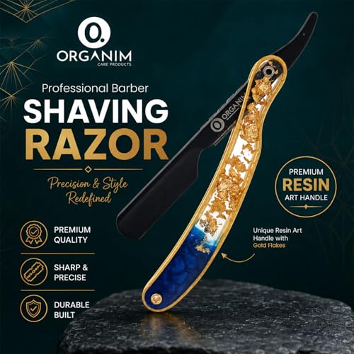 Image of Professional Straight Shaving Razor with Premium Handmade Resin Art Handle | Heavy Duty Sliding Head Barber Ustra for Men | Salon & Home Smooth Shave