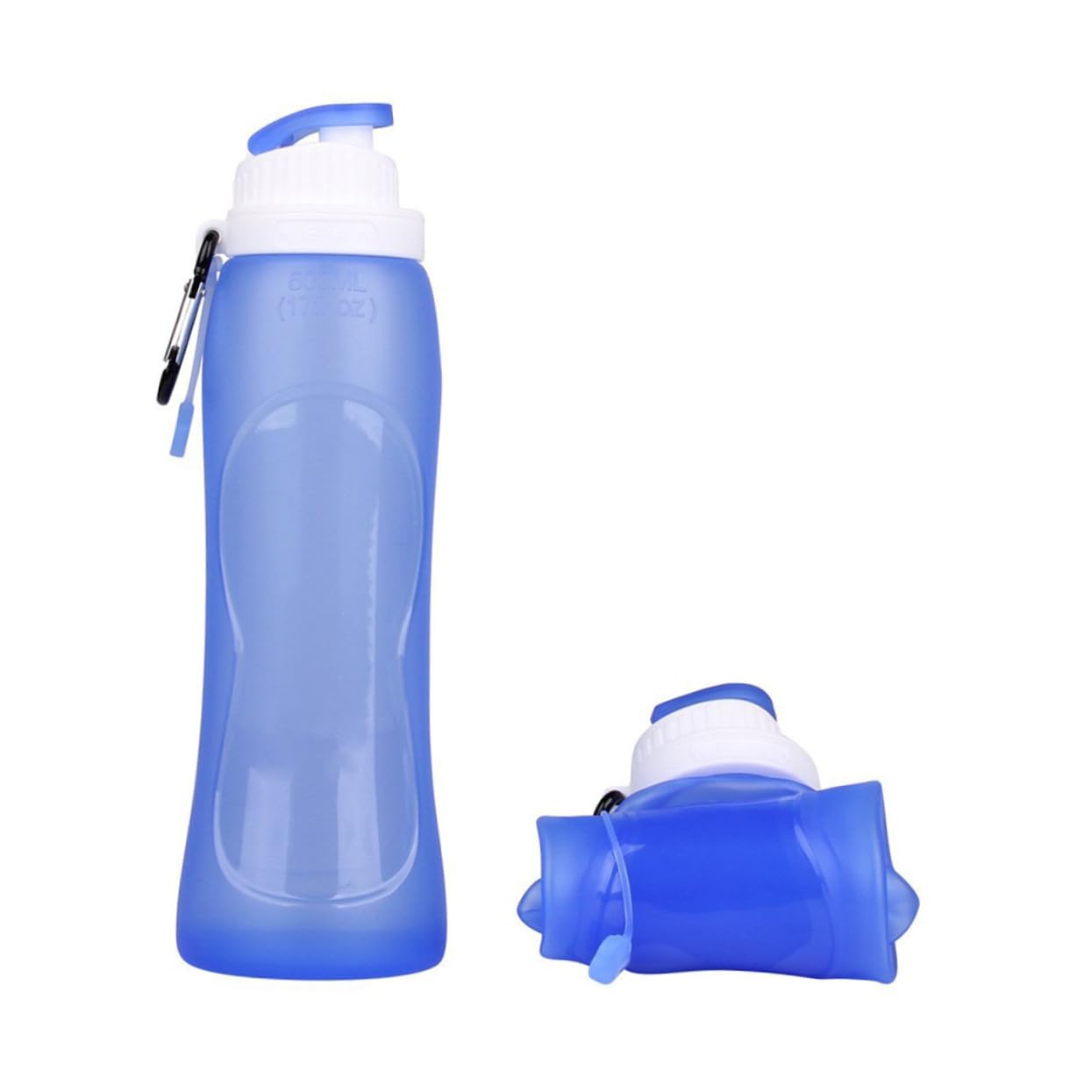 Botella plegable azul para camping que soluciona la falta de espacio