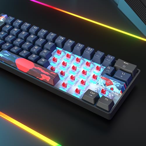 Image of Protable 60% Percent Gaming Keyboard Mechanical, Mini Compact Ice-Blue LED Backlit 61 Keys Wired Office Keyboard with Red Switch for Mac /Win /PS4 /PS5（Black /Red Switch）