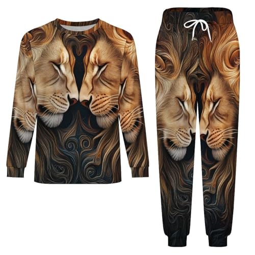 Wild Lion Couple Print Pajama Set Long Sleeve Lounge Sets Sleepwear 2 Pjs Nightwear for Men Women3