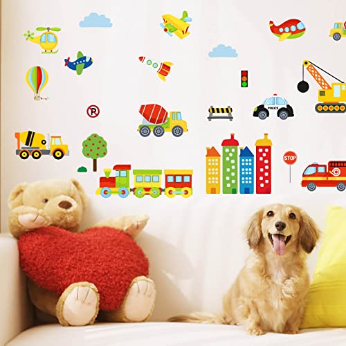 Pligreat Colorful Traffic Cars Wall Stickers, Peel And Stick Wall Decals, Removable Vinyl Cartoon Vehicles Wall Sticker For Nursery Bedroom Playroom Wall Decoration Home Indoor Wall Art Decor #TOP2