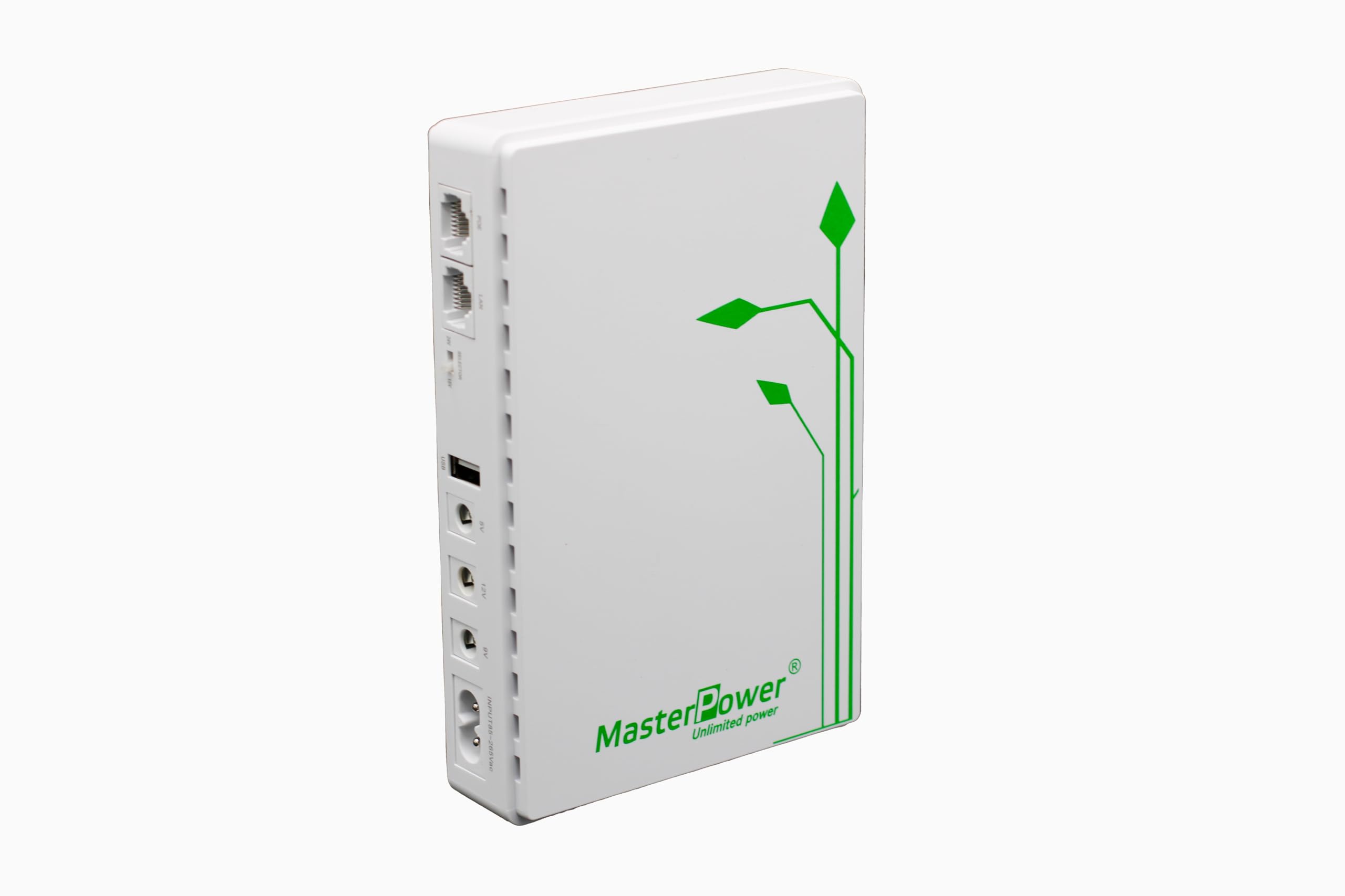 Master U-Power, SAI Mini UPS de Respaldo, 4000mAh 36W, para WiFi, Router, Módem, Cámara de Vigilancia, con Entrada AC y Salida USB 5V 2A - 5V 3A, 9V 2A, 12V 1,5A DC - PoE 15V 1A, 24V 1A