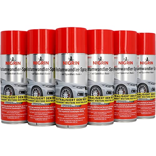 NIGRIN Rostumwandler Spray, 6 x 400 ml, Korrosionsschutz Lack mit rostumwandelnden Eigenschaften, langanhaltender Korrosionsschutz, Klar