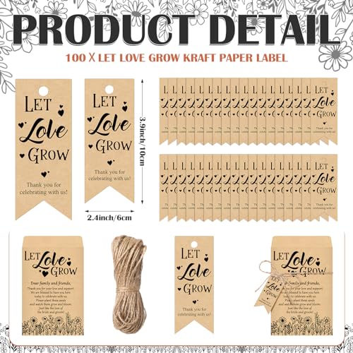 Noveread 100 Sets Let Love Grow Wedding Party Favors Set Include Seed Packets Self Adhesive Wedding Envelopes Thank You Tags 2 Bundles of Hemp Ropes Wedding Gifts for Guest Bridal Shower Valentine