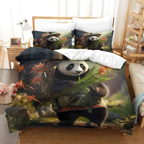 Housse de couette microfibre résistante et taie d'oreiller lit enfant imprimé panda 200x200