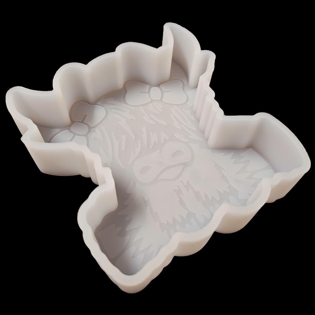 【300+ Design Optional】 Fuehbur Baby Highland Cow with Bow Car-Freshie Silicone Epoxy Resin Mold for Baking Aroma Beads - Candle Soap Mould
