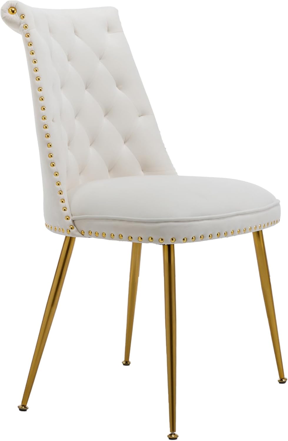 Clihome Velvet Dining Chairs Set of 2，Beige Upholstered High Back