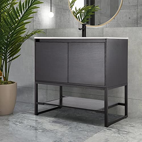 LUCKWIND 36" Black Bathroom Vanities Set and Ceramics Sink Combo