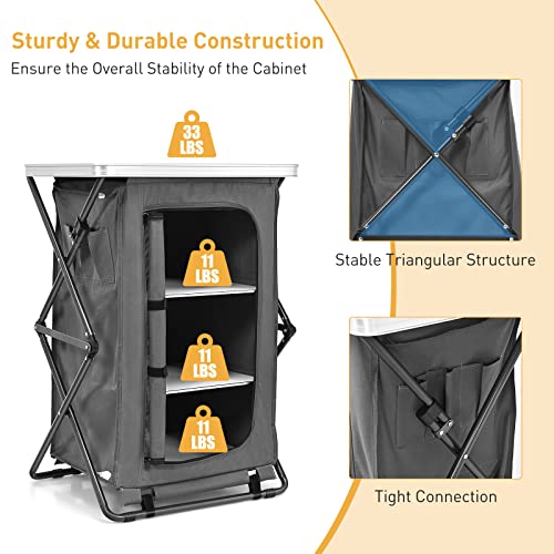 Goplus Folding Camping Storage Cabinet, Pop Up Outdoor Camping Kitchen Station with Large 3-Tier Storage Organizer, Carry Bag, Easy Set Up Portable Compact Camping Table for BBQ Picnic Backyard (35'') - Image 6