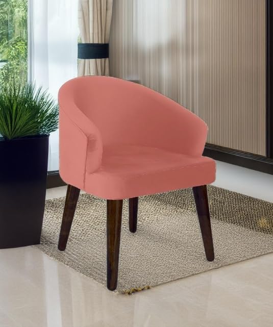 Image of DaneWood Wooden Upholstered Dining Chair Set of 2 | Accent Chair for Living /Drawing Room, Bedroom & Office | Upholstery Barrel Arm Chair with Velvet Fabric | Sheesham Wood Legs, Peach