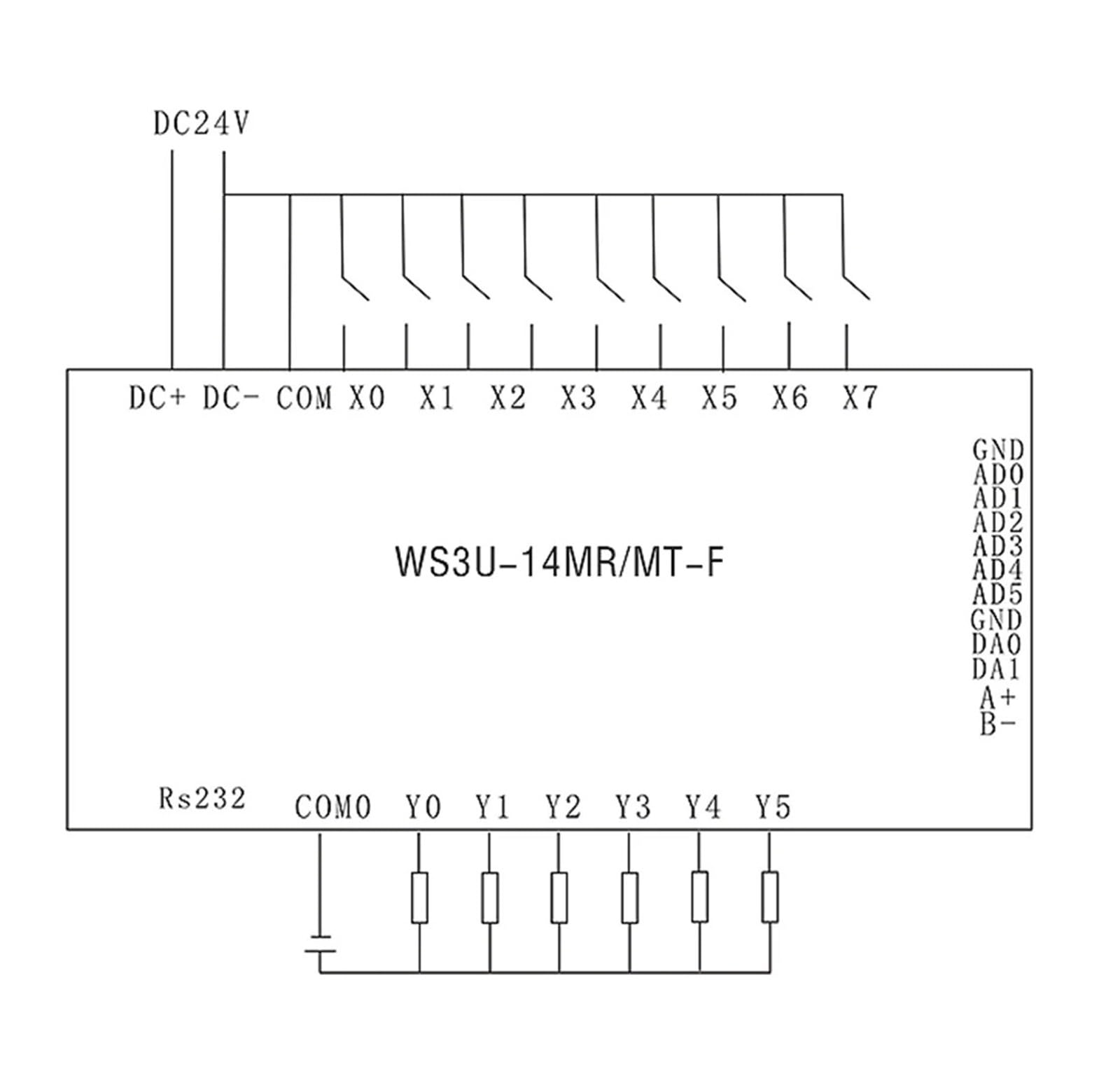 controlador lógico programable plc Relé de transistores con carcasa RTC RS485, 6 canales, 3000 recuentos, placa FX3U-14MR -14MT, placa PLC RTU, 8 entradas, 6 salidas, analógica, 6AD, 2DA, Modbus(14MT-