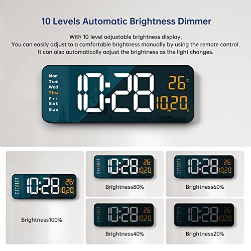 Digital Wall Clock Large Display, 16.2" Large Digital Wall Clock With Led Display Remote Control, Automatic Brightness Dimmer Big Clock With Date Week Temperature（Orange） #TOP5