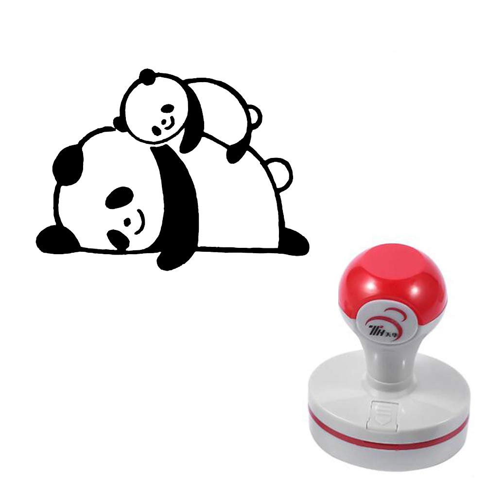 Seasonstorm Cute Panda Mom Baby Self-Inking Photosensitive Planner Scrapbooking Stamps for Card Making Bullet Journal Art Supplies Round 1.6 inches Black Ink (SA81)