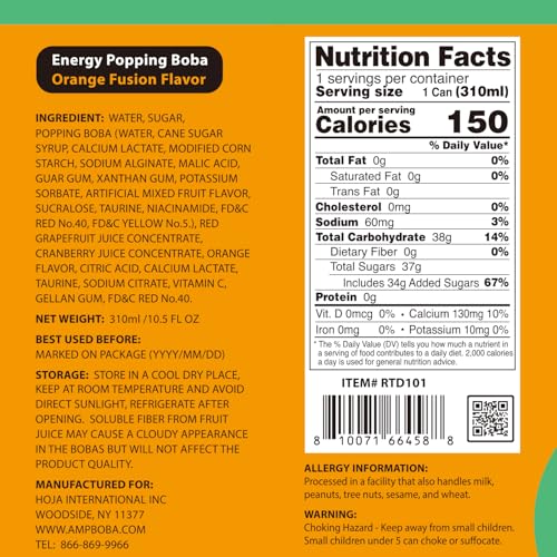 Image of Hojalicious - AMPBOBA Energy Popping Boba Drink (Set of 6, Orange)
