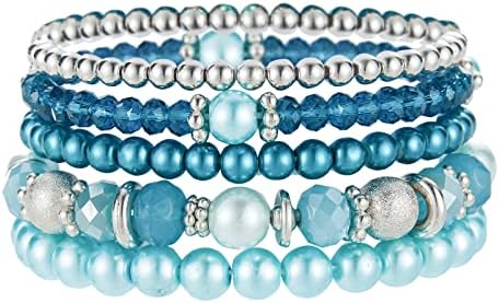 FULU AUTUMN Boho Beaded Bracelet Multi-Layer Crystal Stone Beaded Bracelets for Women Stretch Bracelets Fashion Jewellery Birthday Gifts for Her