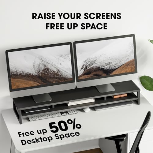 Image of Fenge Dual Monitor Stand for Desk, 42.5in Large Monitor Riser for 2 Monitors, 2 Tier Computer Office Desk Top Shelf, Desktop Storage Stand for Laptop, PC, Computer, Printer