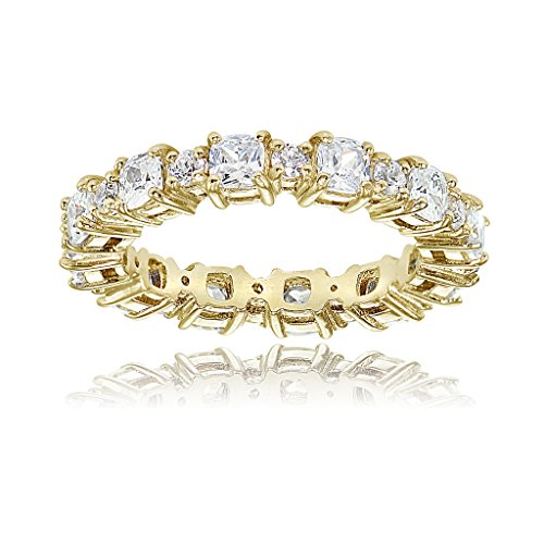 Hoops & Loops Yellow Gold Flashed Sterling Silver Cubic Zirconia Cushion & Round-Cut Eternity Band Ring