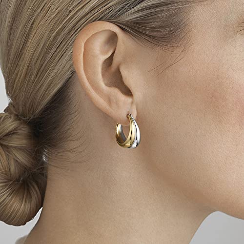 18K Two-tone Gold Silver Curve Earrings for Women | Light Weight Italian Design Click Top Pearl Dainty Huggie Hoop Earrings for Women4