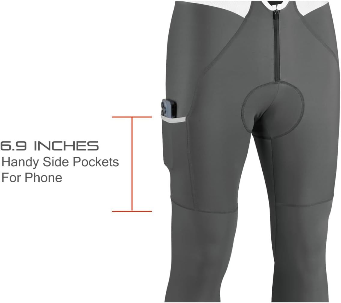 Men's Fleece Cargo Cycling Bib Pants 4D Pad, Zipper Opening Front Thermal Bike Tights Long Legging for Cold Weather - Image 3