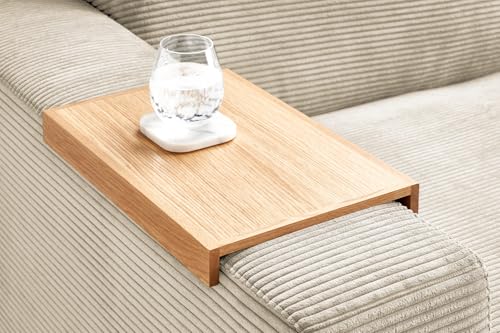 KAWOLA Big Sofa Madeline - Couch XXL mit Holztablett & Stoff Silber | Megasofa Wohnzimmer | Lounge Sofa Groß | Moderne Wohnlandschaft – Bild 5