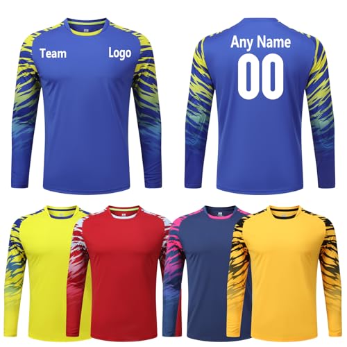 Quick-Dry Breathable Goalie Shirt with - Custom Goalkeeper Jersey for All Ages - Adults/Kids/Teens (Blue)