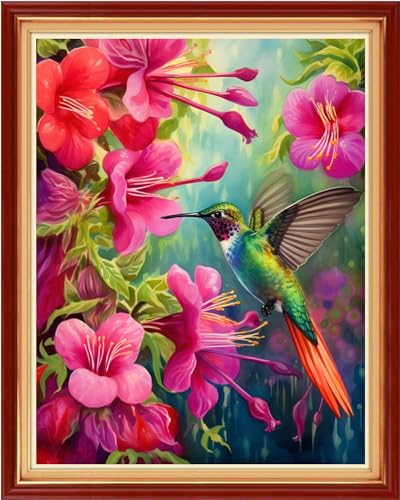 Image of Redxing Stamped Cross Stitch Kits Embroidery kit for Beginners Adults Full Range of Embroidery Patterns Starter Kits DIY Printed Cross Stitch Kits Needlepoint Kits 11CT-Hummingbird Flowers 16x20 inch
