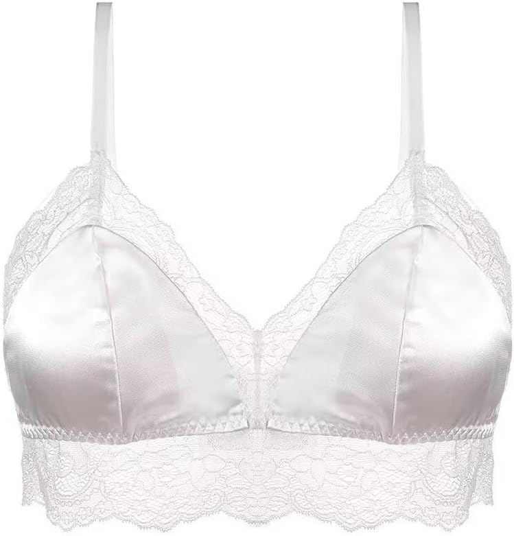 SilRiver Women's Satin Bralette Tops Silk Wirefree Bra Lace Cami Bra with Removable Pads - Image 4