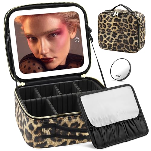Makeup Bag with Light Up Mirror, Lighted Travel Makeup Case Organizer