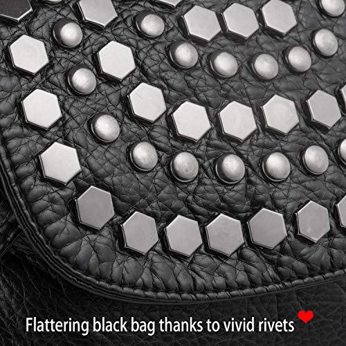 LaRechor Small Crossbody Handbags for Women Studded Shoulder Bag PU Leather Travel Messenger Bag (Black)