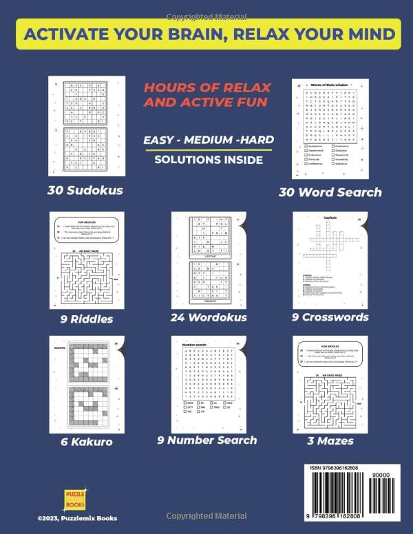 Miniatura 2 de Puzzle Book for Adults 120 Mixed Puzzles and Games. Crosswords, Sudoku, Wordsearch, Wordoku, Mazes, Number search, Riddles, Kakuro. Large Print 3