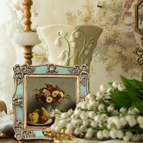 Parafayer Vintage Small Picture Frame 4X4, Antique Ornate Photo Frame With Gold Floral Relief, Wall And Tabletop Display,High Definition Glass Front,Retro Home Decor Art Gallery (Sea Foam Green 4X4) #TOP3