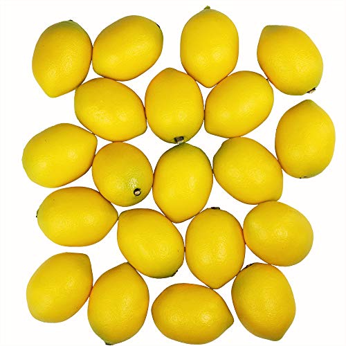 20 pcs Fake Lemons Decorations Faux Fruits Artificial Yellow Lemons for Lemon Wreath Garland Lemonade Party Kitchen Table Summer Spring Décor Fruit Bowl Vase Fillers Photography Props