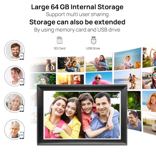 Image of 64GB FRAMEO 10.5 Inch Smart WiFi Digital Photo Frame 1920x1280 FHD IPS LCD Touch Screen, Auto-Rotate, 64GB Storage, Support SD Card & USB Drive, Share Moments Instantly via Frameo App from Anywhere